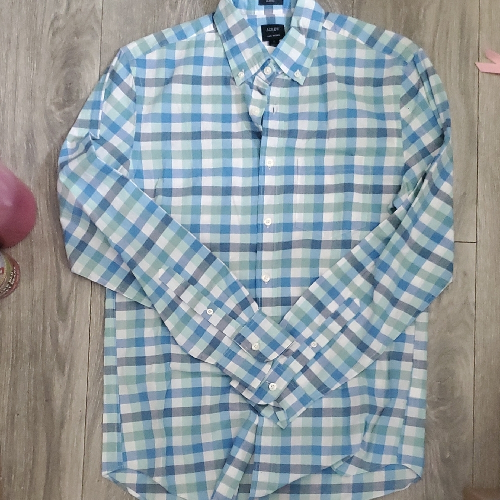 J. Crew Light Blue and Aqua Plaid Flex Washed Casual Button-Down Shirt